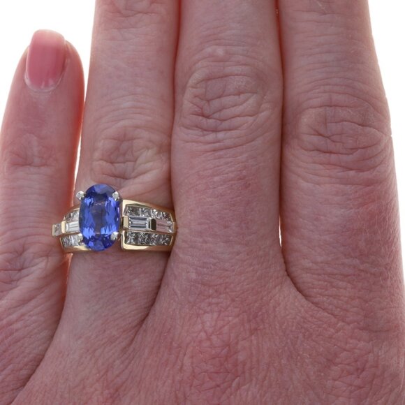 Yellow Gold Tanzanite Diamond Ring - 14k Oval 4.18ctw - Picture 2 of 6